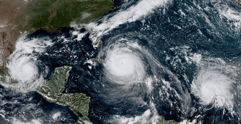 Three hurricanes during 2017 captured by GOES-16