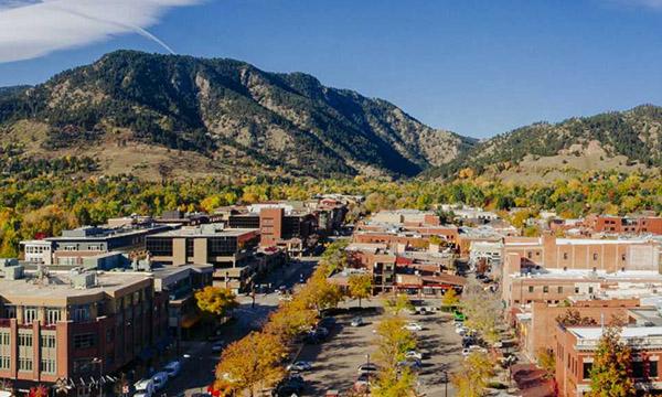 An image of downtown Boulder facing west